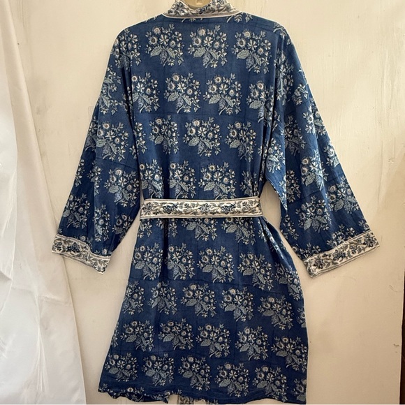 Pottery Barn Blue Print Cotton Robe OS - Picture 7 of 10